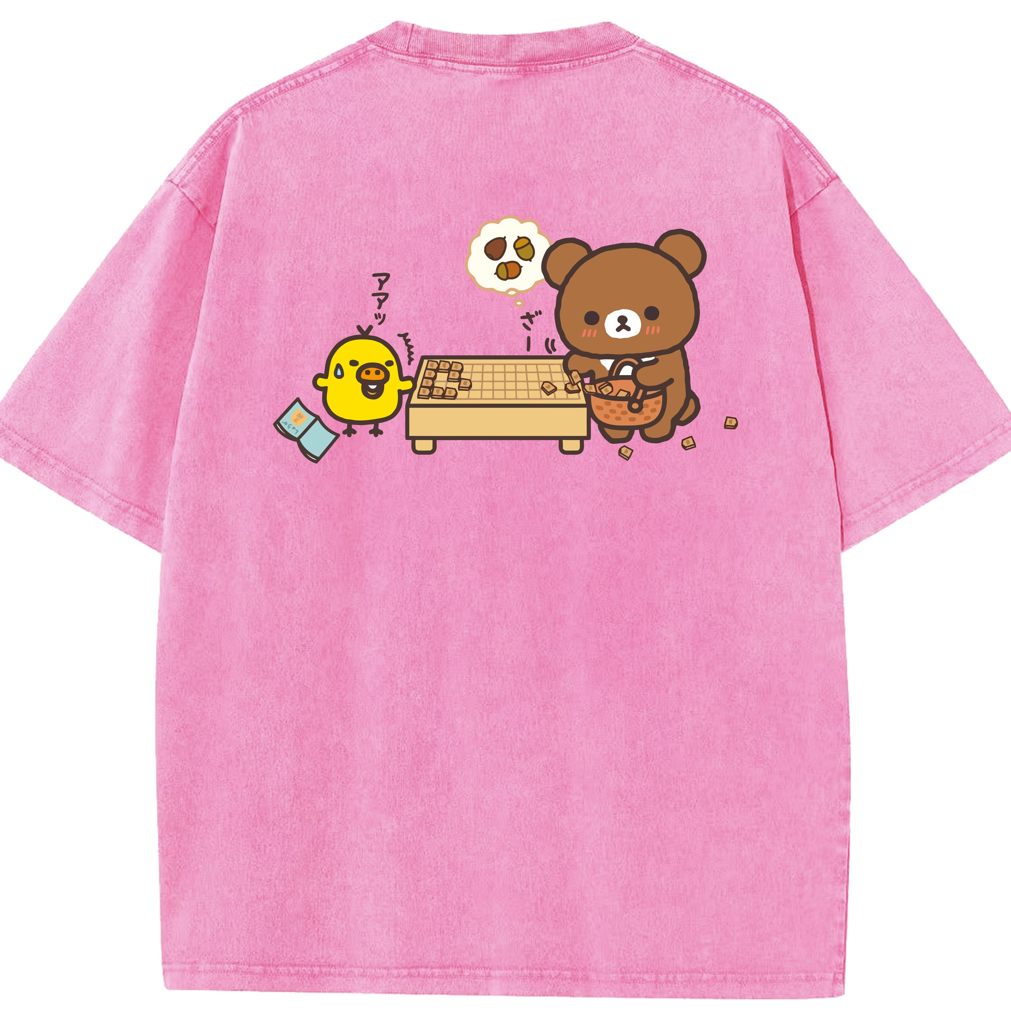 （画像用） リラックマ リラックマ キイロイトリ Rilakkuma Korilakkuma Kiiroitori 綿100% ヴィンテージ風 半袖Tシャツ（背面プリント）